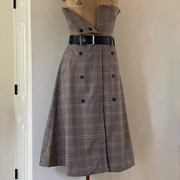 Rokh Brown Houndstooth Overlap Draped Leather Belted Midi Skirt US4-6 NWT - Picture 9 of 13